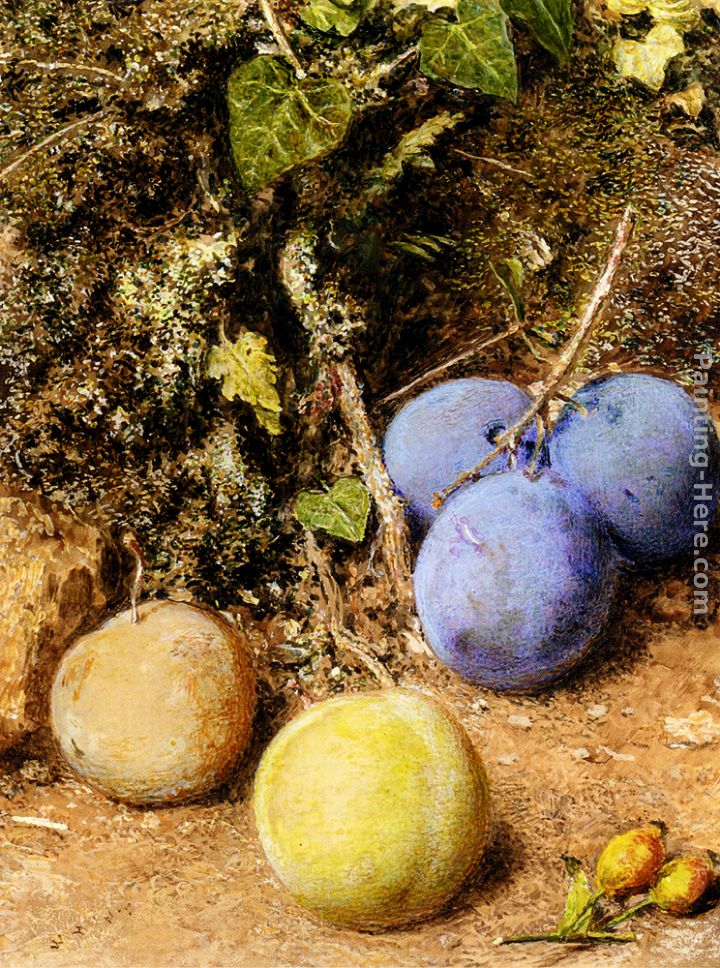 Still Life With Greengages And Plums On A Mossy Bank painting - William Henry Hunt Still Life With Greengages And Plums On A Mossy Bank art painting